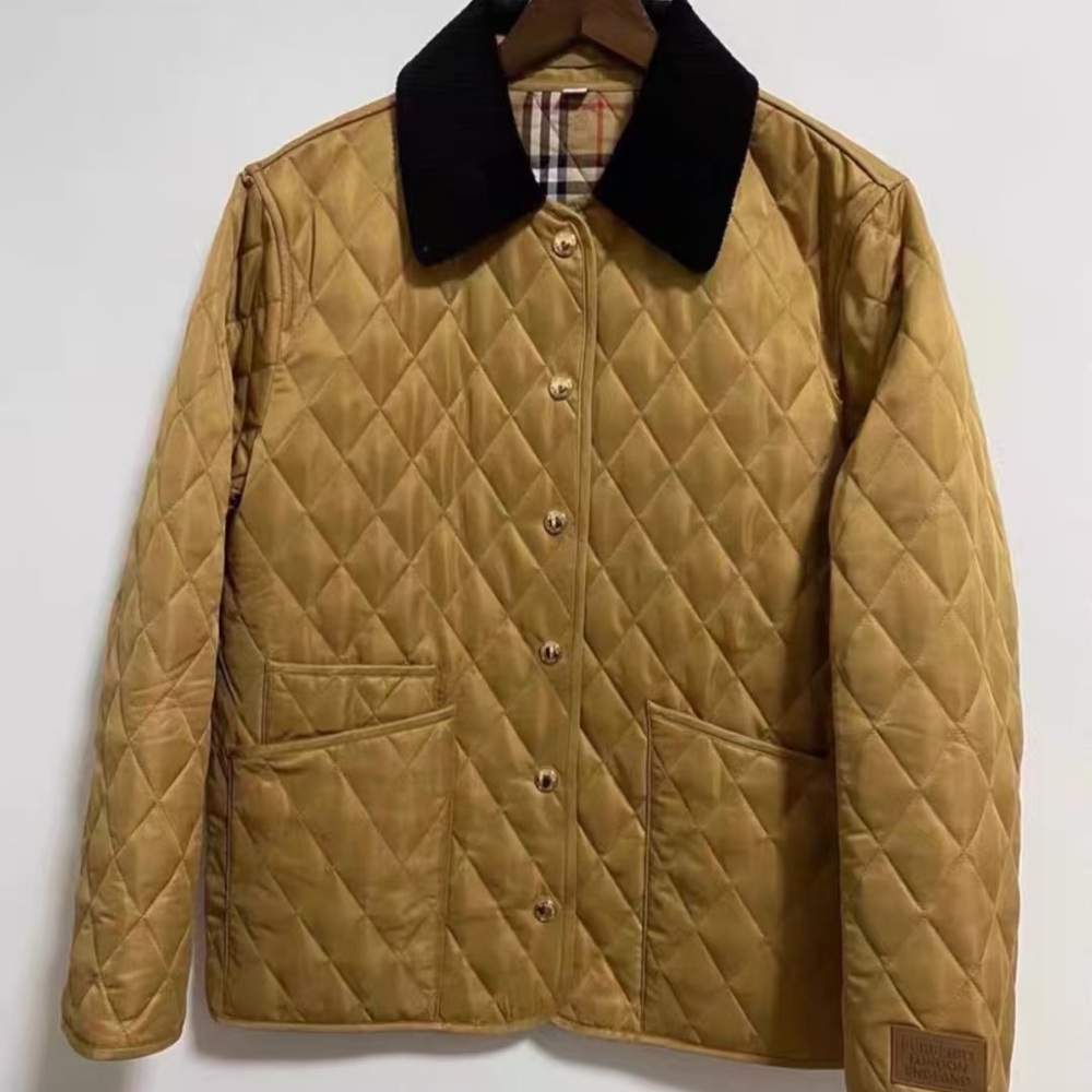 Burberry Tan Quilted Jacket with Black Collar